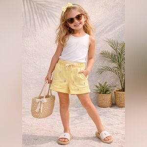 Polo Ralph Lauren Girls 6X Yellow Knit Shorts Multicolor Pony Logo Preppy Summer
